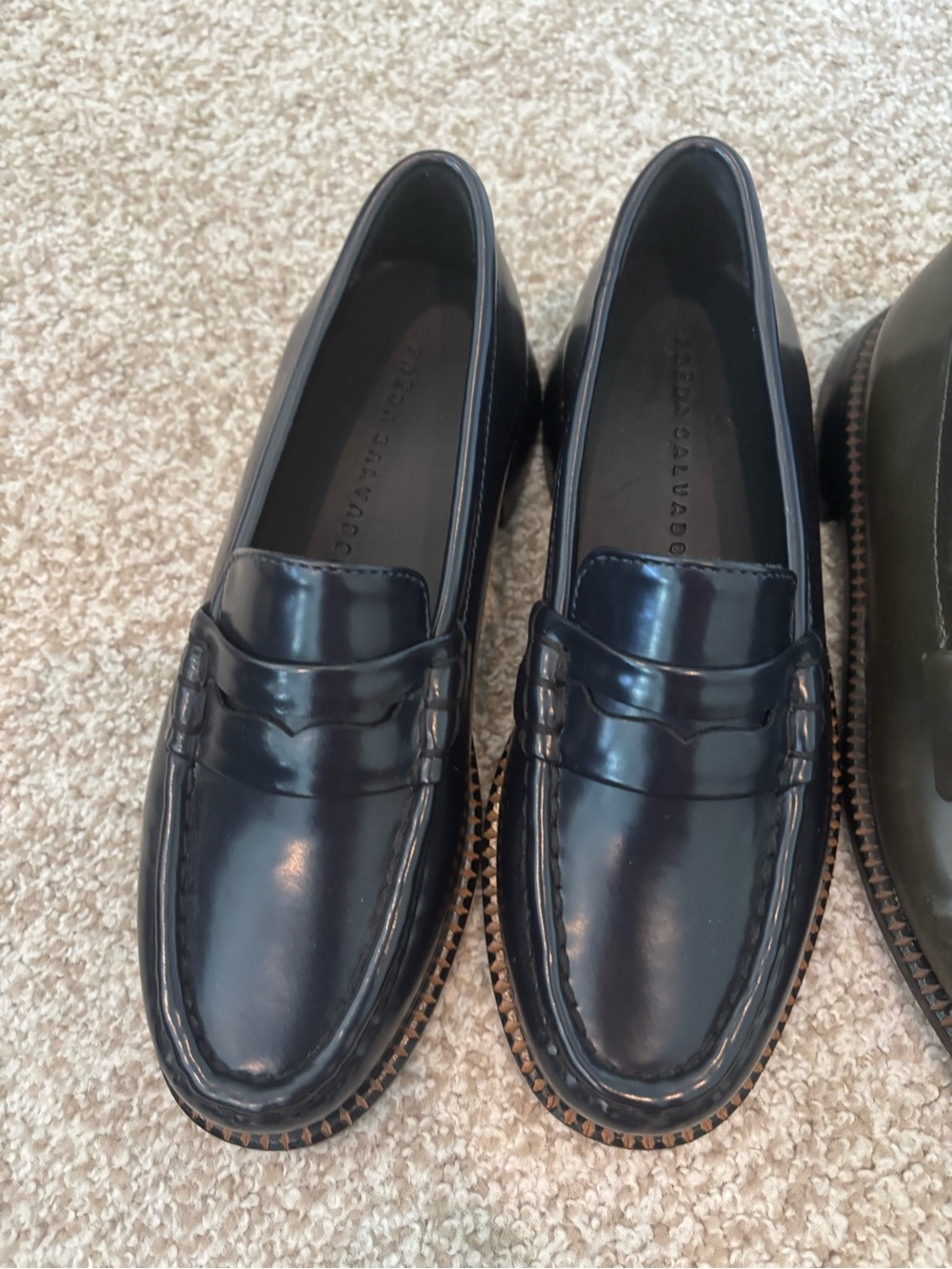 Freda Salvador Navy Leather Penny Loafers